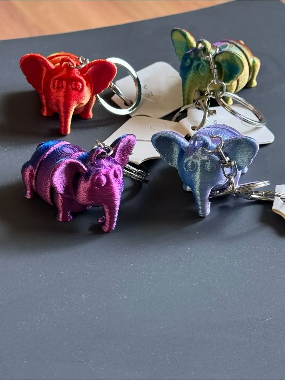 NWT 3D Printed Articulated Elephant Keychain Red Orange Fidget Toy Bag Charm